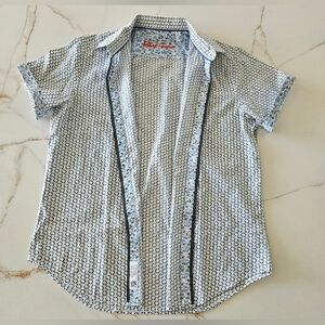 ROBERT GRAHAM Button Front Classic Fit Shirt White Blue Short Sleeve Sz S Cotton